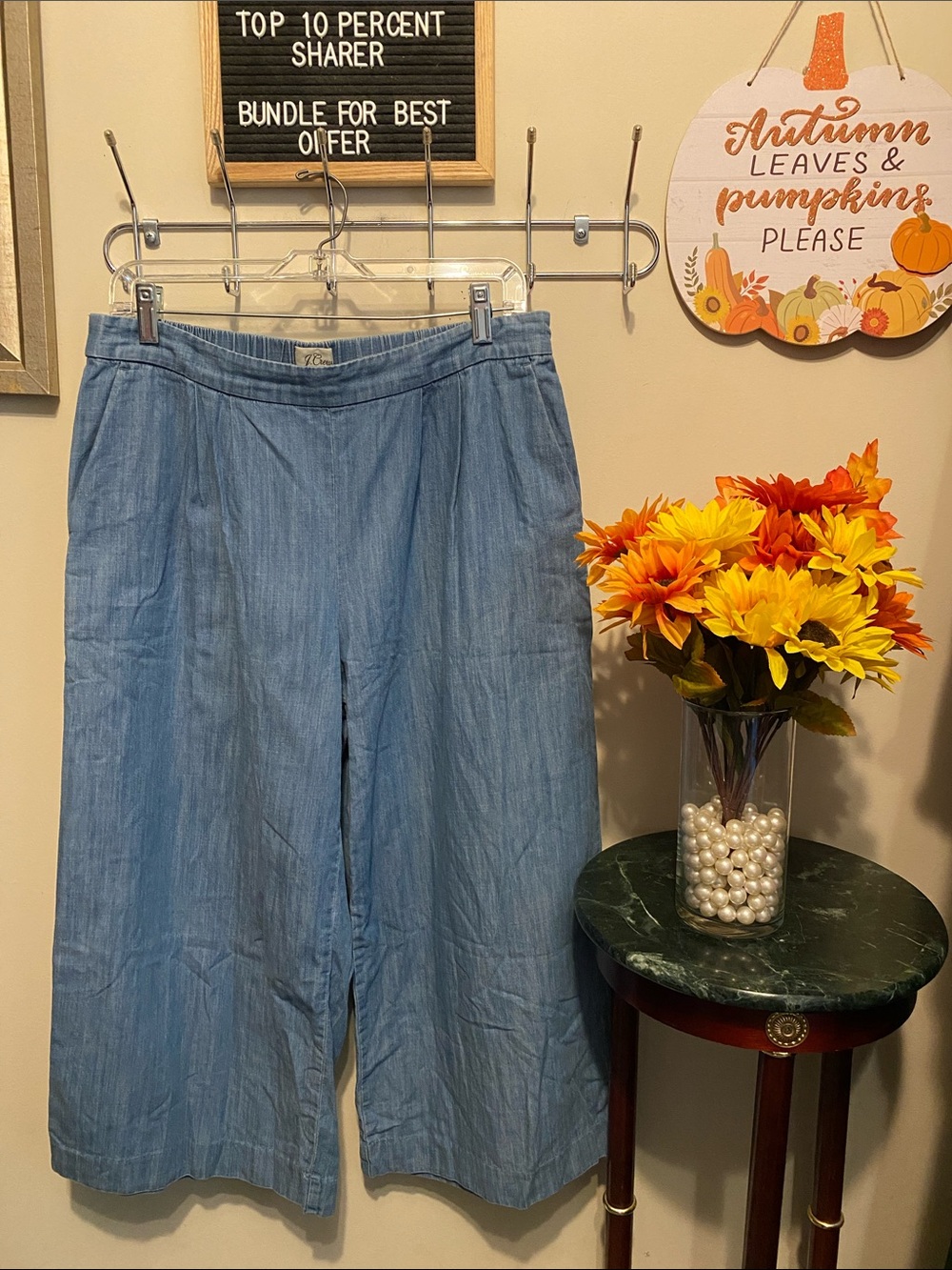 J Crew Light Blue Wide-Leg Women's Cropped Pants Size 12 Petite Great Condition